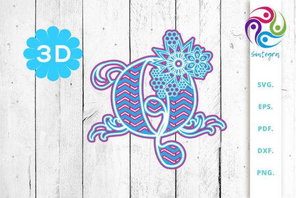3D Multilayer Floral Chevron Letter Q